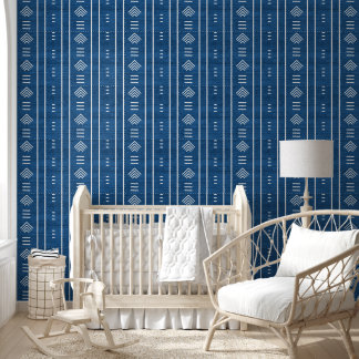 Papel Pintado Telas Africanas Modernas de Flechas de Barro Azul 