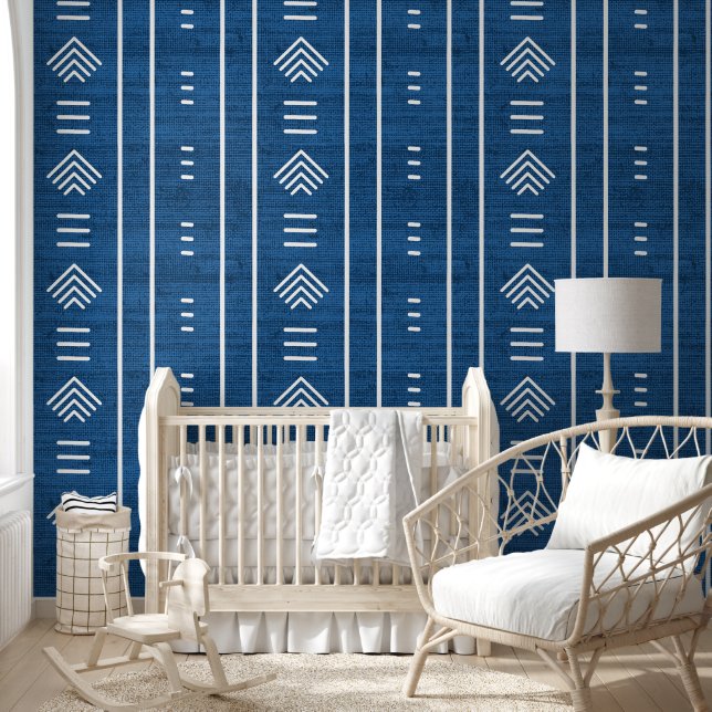 Papel Pintado Telas Africanas Modernas de Flechas de Barro Azul  (Niños)
