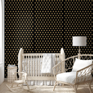 Papel Pintado Tema celeste Oro texturizado estrellas en negro