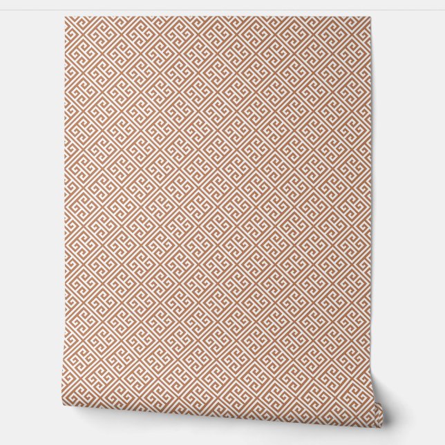 Papel Pintado Terra Cotta y White Greek Key Pattern (Desenrollar)