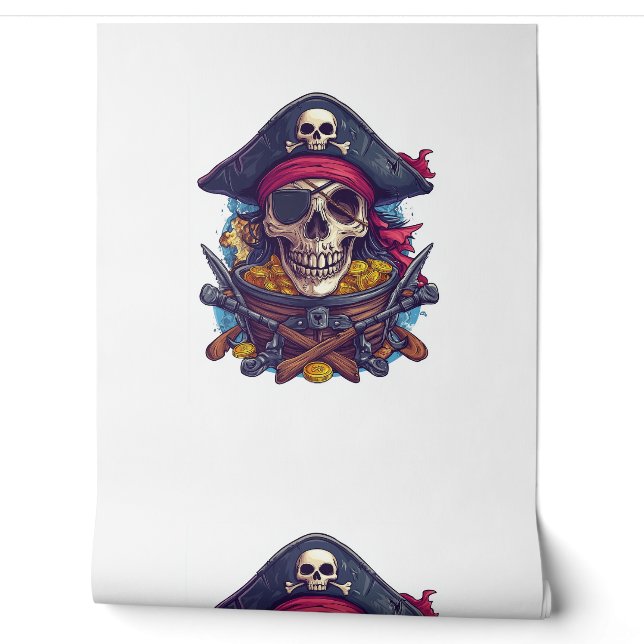 Papel Pintado Tesoro pirata de cráneo (Desenrollar)