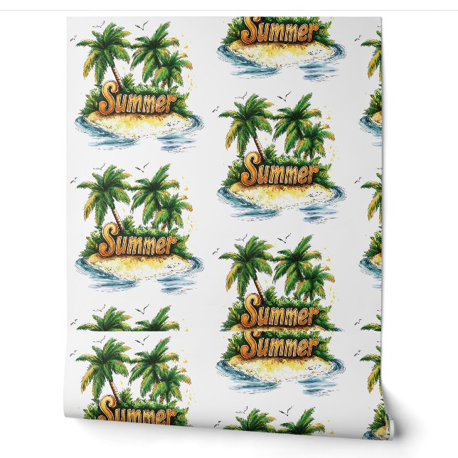Papel Pintado Texto de verano - Isla de verano tropical (Desenrollar)