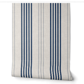Papel Pintado Textura de lino a rayas Navy Slate