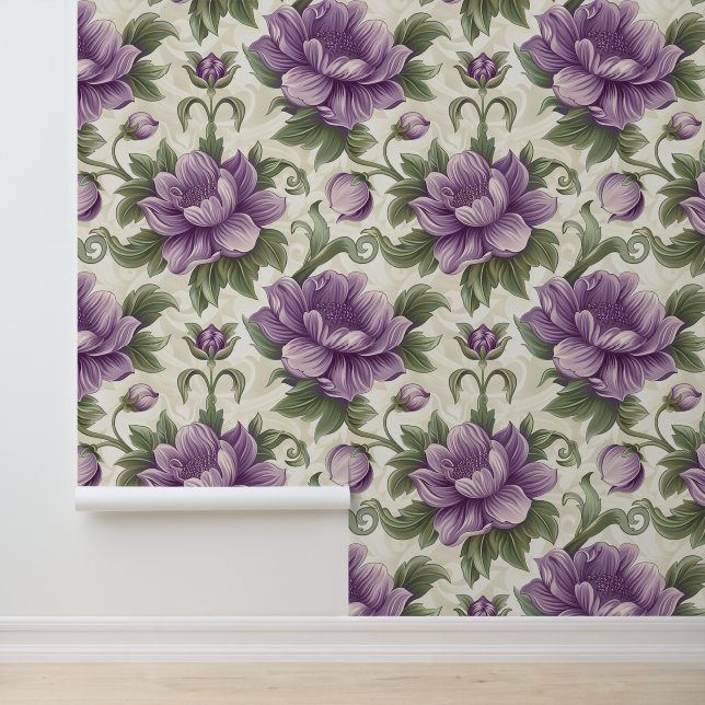 Papel Pintado Textura de lujo Damask de la flor violeta (Solicitud)