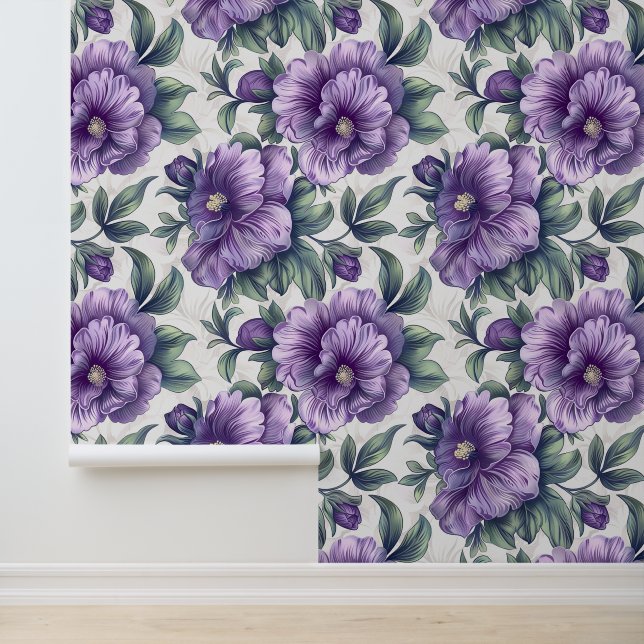 Papel Pintado Textura de lujo Damask de la flor violeta (Solicitud)