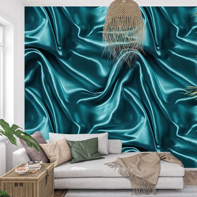 Papel Pintado Textura de terciopelo turquesa de lujo (Luxury Turquoise Velvet Texture Wallpaper)