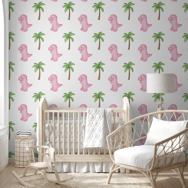 Papel Pintado The Enchanting Pink Jungle Dinosaur  (Niños)