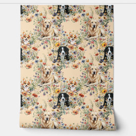 Papel Pintado Three Dogs in Wildflowers Seamless 