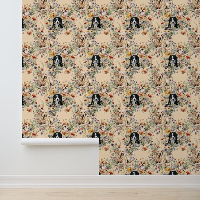 Papel Pintado Three Dogs in Wildflowers Seamless  (Solicitud)