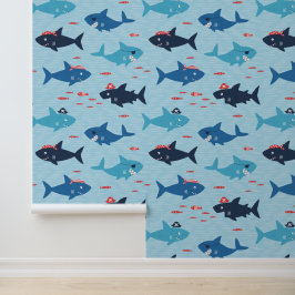 Papel Pintado Tiburones graciosos y agudos con gorras piratas en