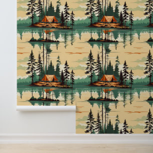 Papel Pintado Tiendas de campaña en medio del camping Pine Trees