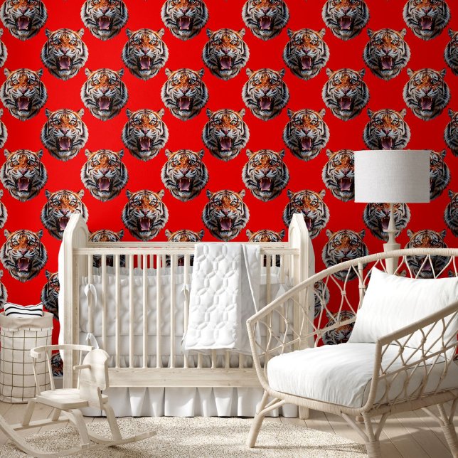 Papel Pintado Tiger Head Pattern Design Red (Subido por el creador)