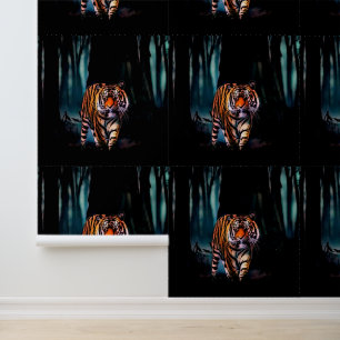 Papel Pintado Tigre Brillante Bosque Oscuro