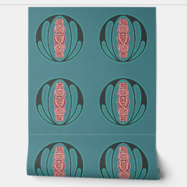 Papel Pintado Tile de estilo Art Nouveau teale y rosado