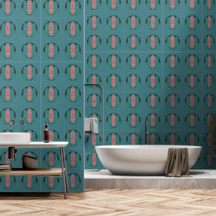 Papel Pintado Tile de estilo Art Nouveau teale y rosado
