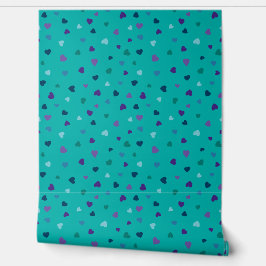 Papel Pintado Tiny Hearts, Purple, Teal, Blue on Turquoise