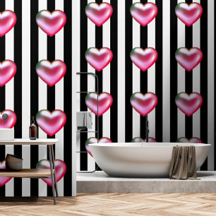 Papel Pintado Tiras blancas blancas de 3d de corazón rosado cali