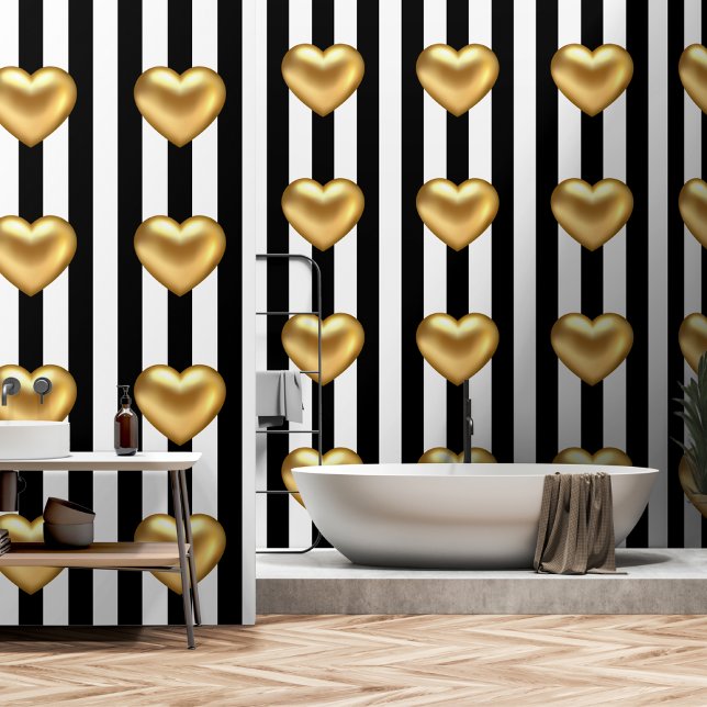 Papel Pintado Tiras blancas negras de 3d de oro (Subido por el creador)