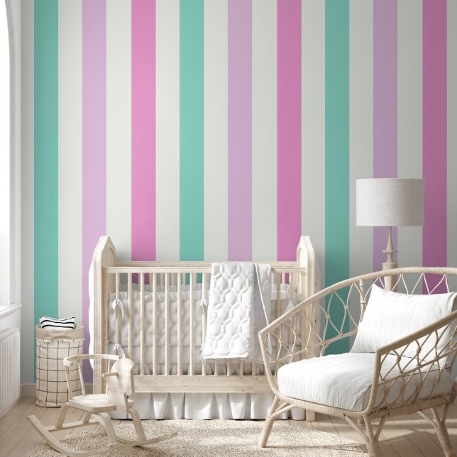 Papel Pintado Tiras con estampado rosa y azul pastel (Niños)