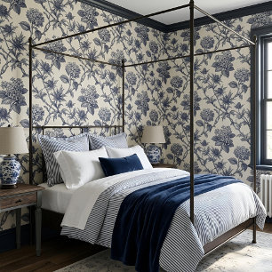 Papel Pintado Toile Botánico   Hortensia y Cardo Marino