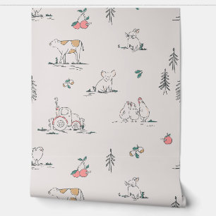 Papel Pintado Toile de animales de granja Girly (rosa, blanqueci