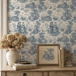Papel Pintado Toile de campo francés romántico en azul polvorien