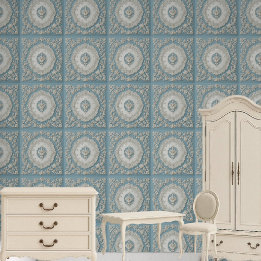 Papel Pintado Toile De Jouy Francesa Vintage Azul País Europeo