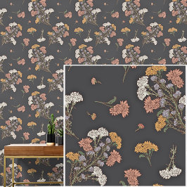 Papel Pintado Tonos de Otoño Botánicos Oscuros Marrón