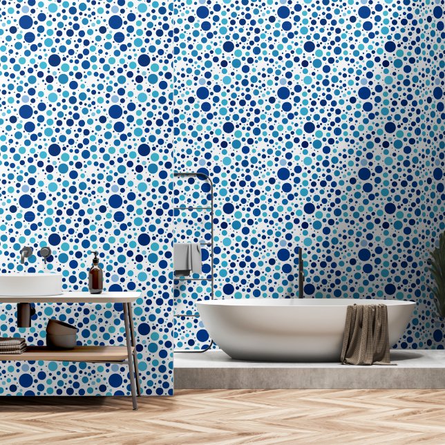 Papel Pintado Tonos de puntos de polka azul (Baño)