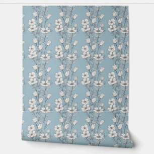 Papel Pintado Tonos elegantes de flores azules y blancas
