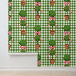 Papel Pintado Topiaria con lazos Verde Gingham Peel & Stick 