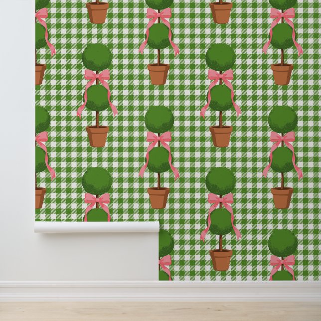 Papel Pintado Topiaria con lazos Verde Gingham Peel & Stick  (Solicitud)