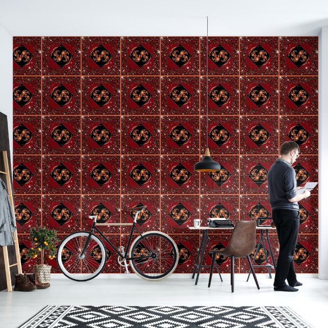 Papel Pintado Torbellino Rojo Celestial: Energía de "Día Agradab (Sala de estar)