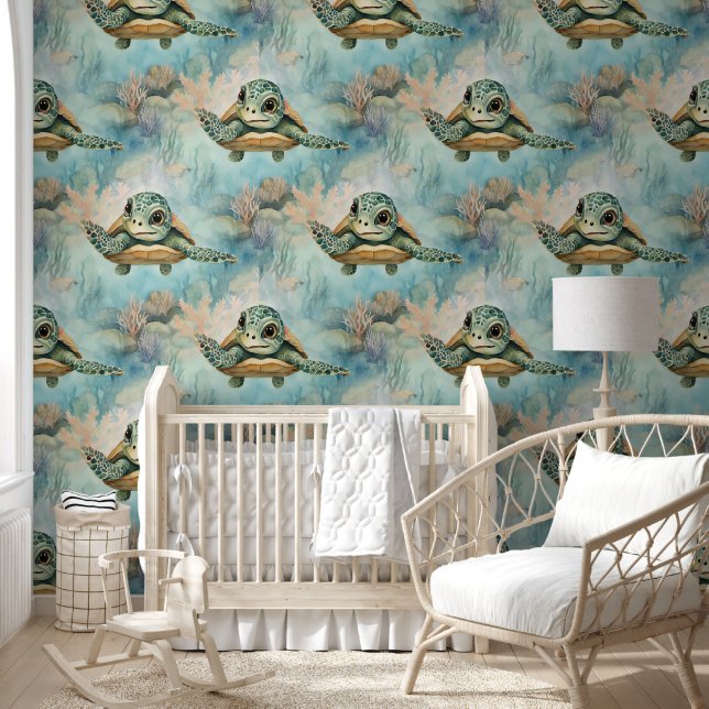 Papel Pintado Tortuga bebé bajo el mar (Niños)
