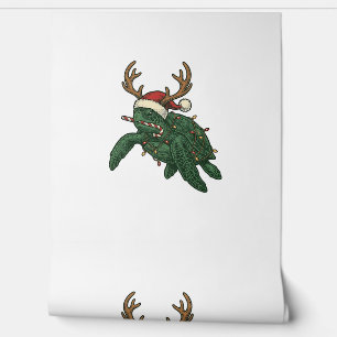 Papel Pintado Tortuga Marina De Navidad Reno Grabado Antiguo De