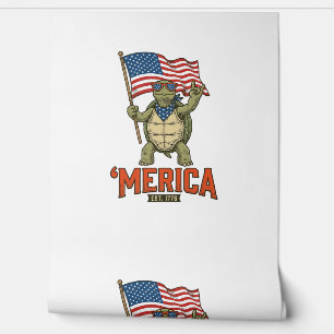 Papel Pintado Tortuga Patriótica ‘Merica Vector Vintage