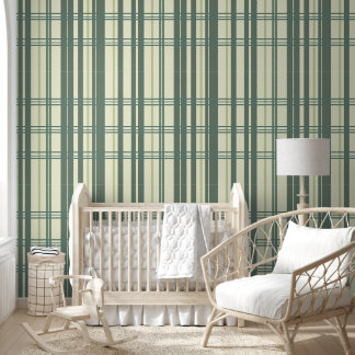 Papel Pintado Traditional Plaid Green Teal Hues on Cream