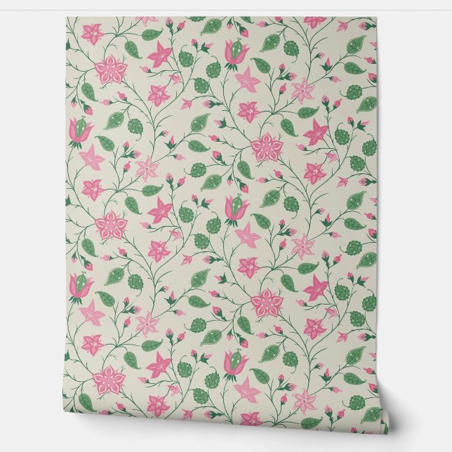 Papel Pintado Trailing Floral - Paisley - Bright Pink And Green  (Desenrollar)