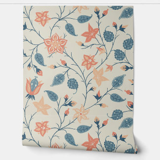 Papel Pintado Trailing Floral - Paisley - Peach And Dusty Blue