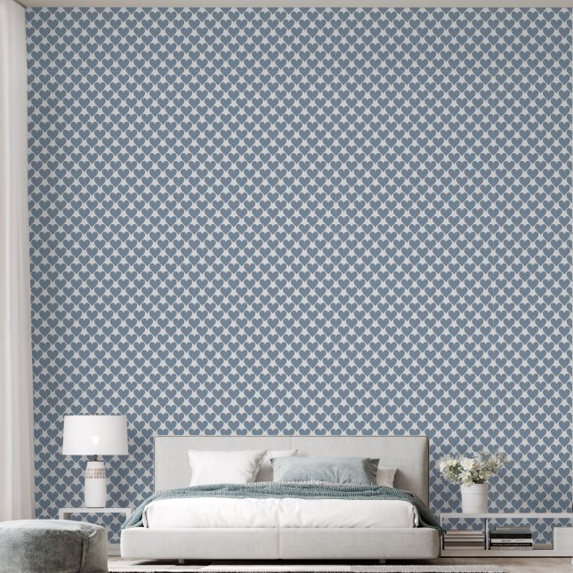 Papel Pintado Tranquilidad azul turbia: desmontable - Corazones  (Dormitorio)