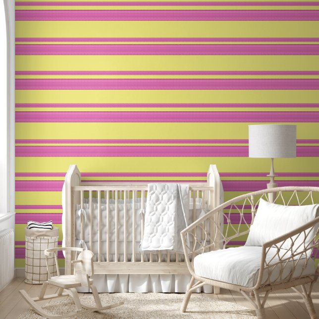 Papel Pintado trazo elegante de pincel rosa y amarillo (Niños)