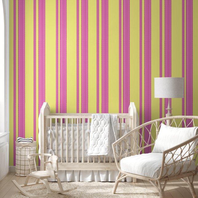 Papel Pintado trazo elegante de pincel rosa y amarillo (Niños)