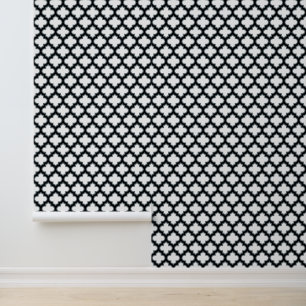 Papel Pintado Trébol blanco y negro, Entramado, Quatrefoil