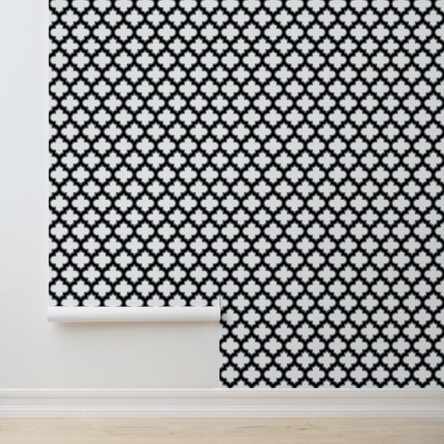 Papel Pintado Trébol blanco y negro, Entramado, Quatrefoil (Solicitud)