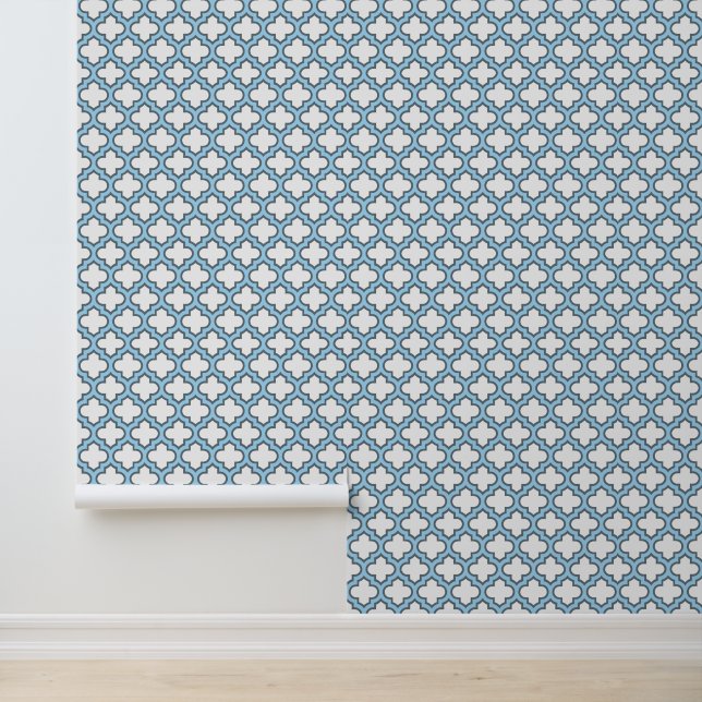 Papel Pintado Trellis azul blanco y bebé, Entramado, Quatrefoil (Solicitud)
