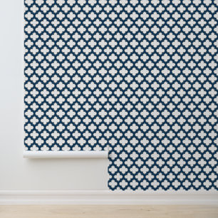 Papel Pintado Trellis azul blanco y naval, Entramado, Quatrefoil