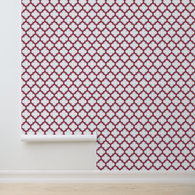 Papel Pintado Trellis blanca y roja, Entramado, Quatrefoil (Solicitud)