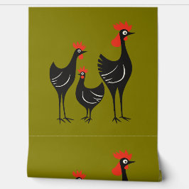 Papel Pintado Tres gallinas francesas retro a mediados del siglo