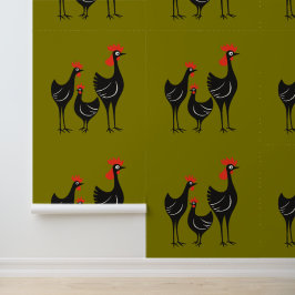 Papel Pintado Tres gallinas francesas retro corte de mediados de