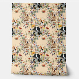 Papel Pintado Tres perros en flores silvestres sin costuras 